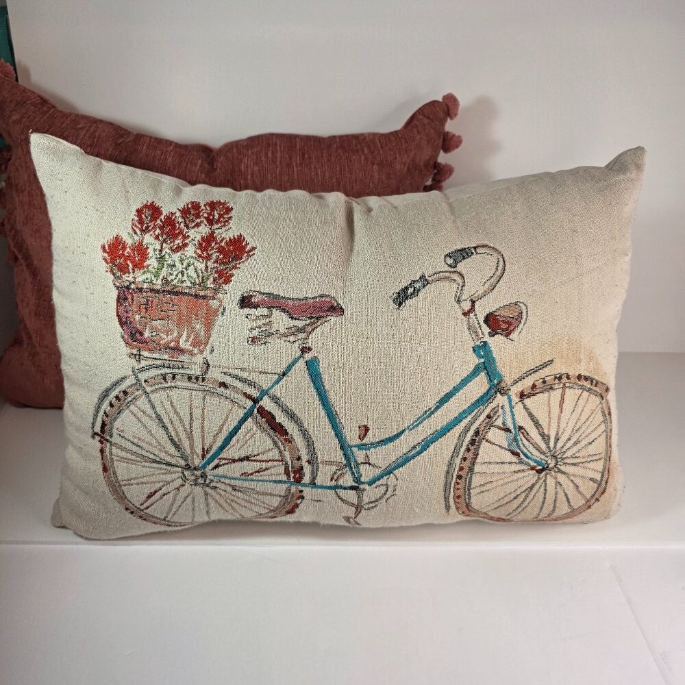 Farmhouse Lumbar Throw Pillows Love & Bicycle Floral - Set of 2